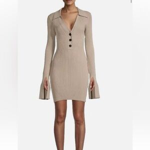 Elliatt Taupe Ribbed Knit Dress with Buttons